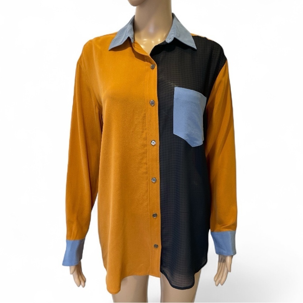 Equipment Women’s Silk Elsee Patchwork Colorblock Button-down Blouse Size XS